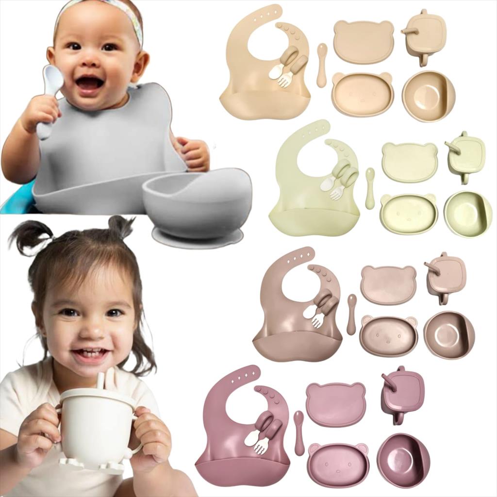 JM0104 6 IN 1 Bear SIlicone Set Piring Set Bayi Silicone Bear Feeding Set Perlengkapan Makan Mpasi Baby Plate