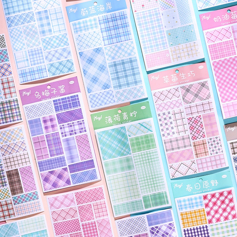 4lembar Lucu Kotak-Kotak Garis Seri Washi Stiker Mahasiswa Scrapbook Deco DIY Bahan Stiker