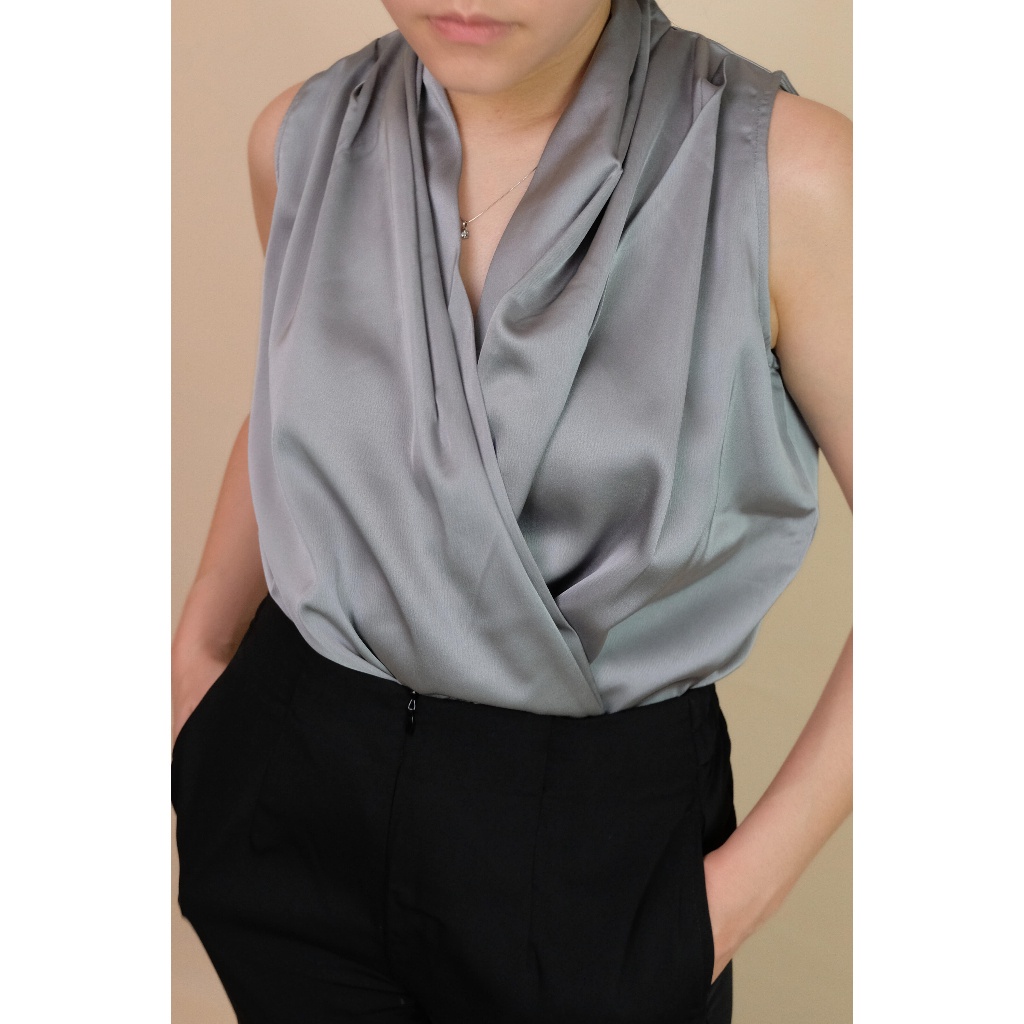 Ms Daisy Jade Satin Wrap Top / Tank top Wrap Satin Wanita / Atasan Wanita Satin / Atasan Pesta Wanita / Atasan Formal Wanita