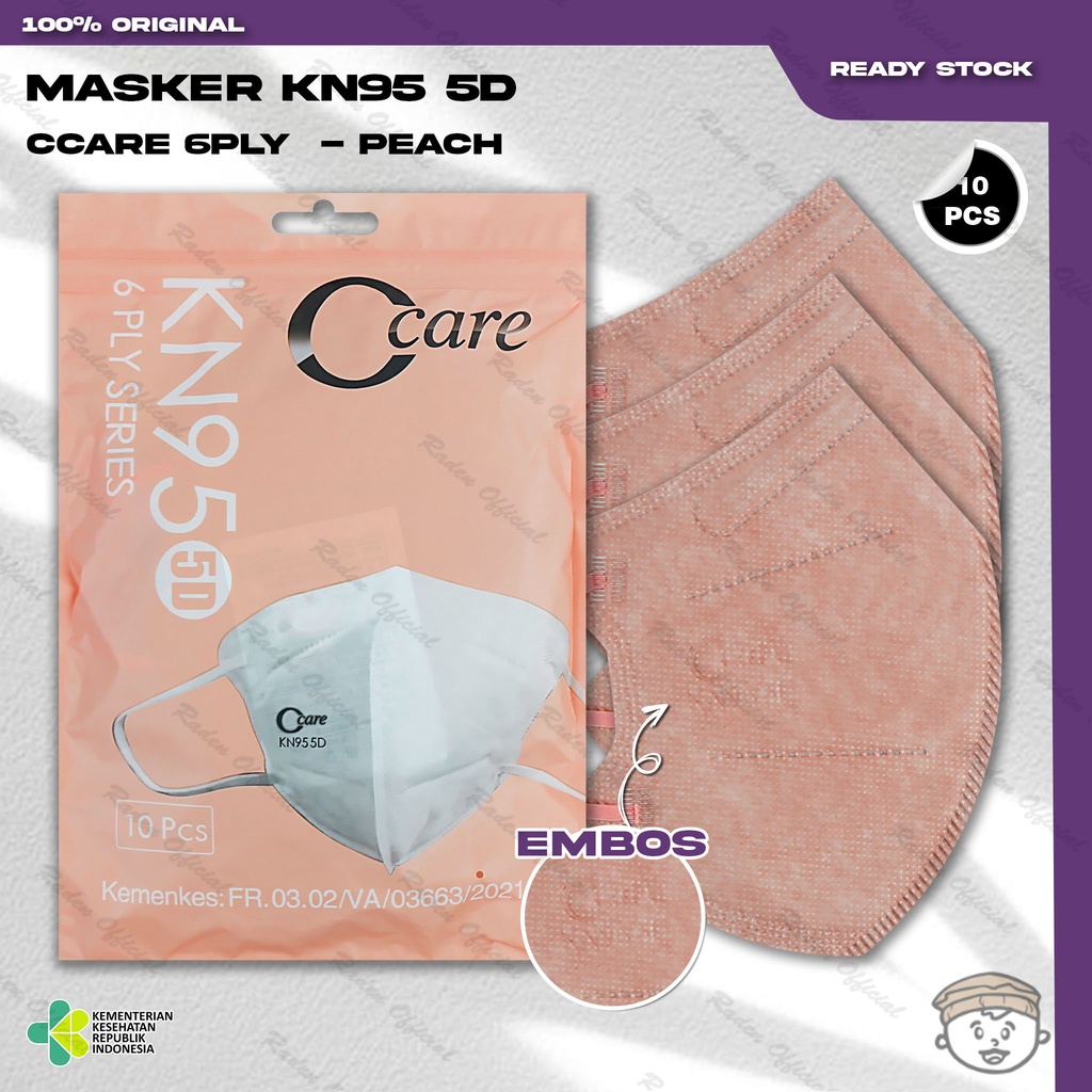 Masker KN95 CCARE 6Ply Isi 10Pcs Warna Peach Oren Muda 95 6 Ply Surgical Mask Kemenkes