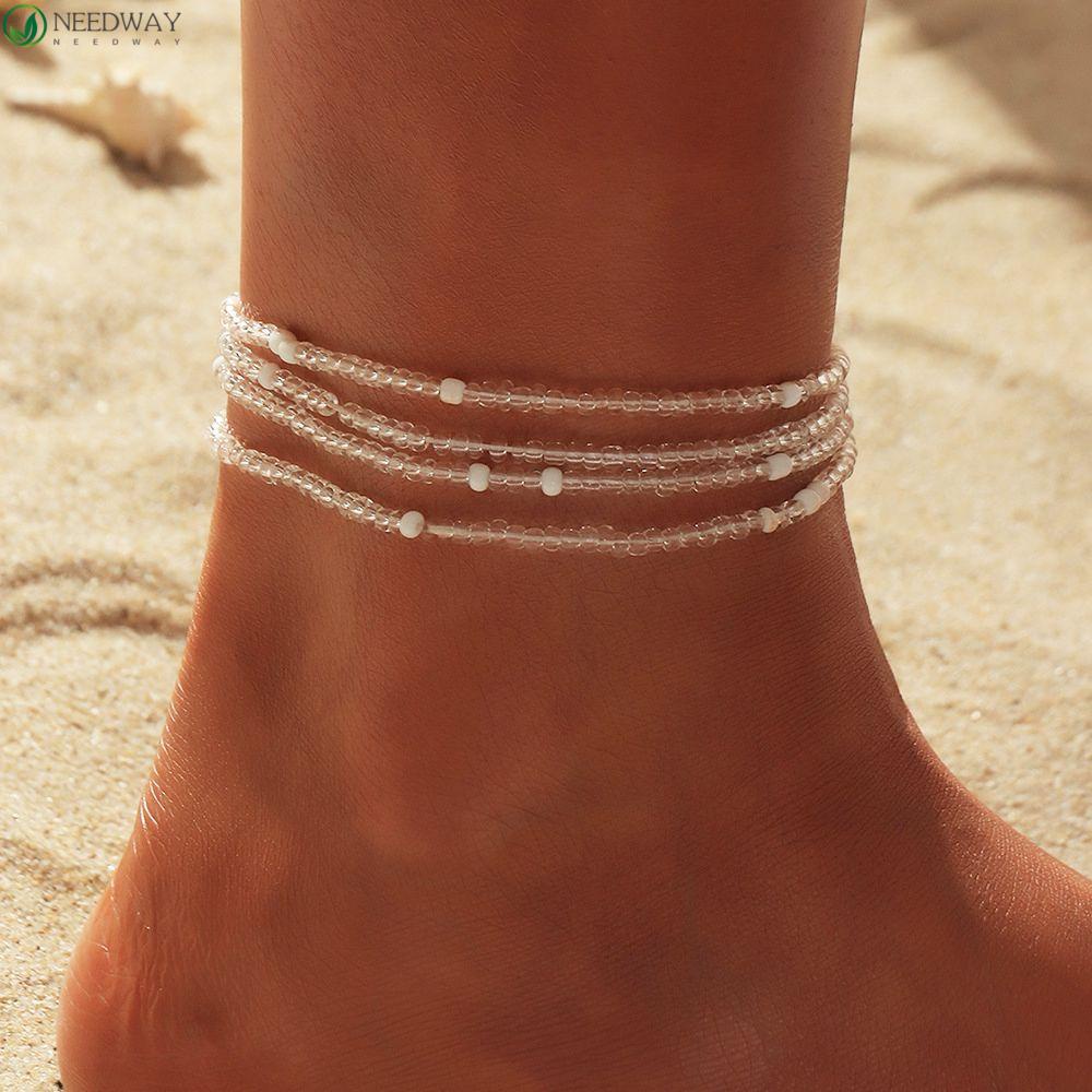 NEEDWAY Manik-manik Gelang Kaki Trendi Pesona Barefoot Pantai Multi-layer Gadis Fashion Perhiasan