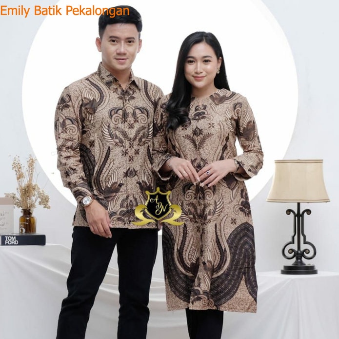 Batik Couple Seragam Motif Iron Ungu COkelat Lilac Cream Rina Katun Lengan Panjang Pendek M-Jumbo