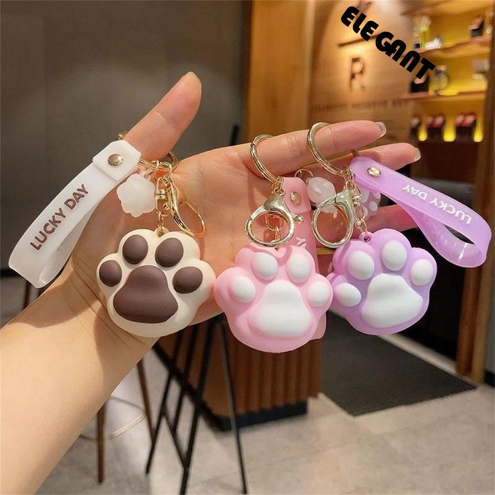 【 ELEGANT 】 Gantungan Kunci Kaki Kucing Aksesoris Mobil PVC Aksesoris Interior Tempat Kunci Ransel Liontin Handbag Decor