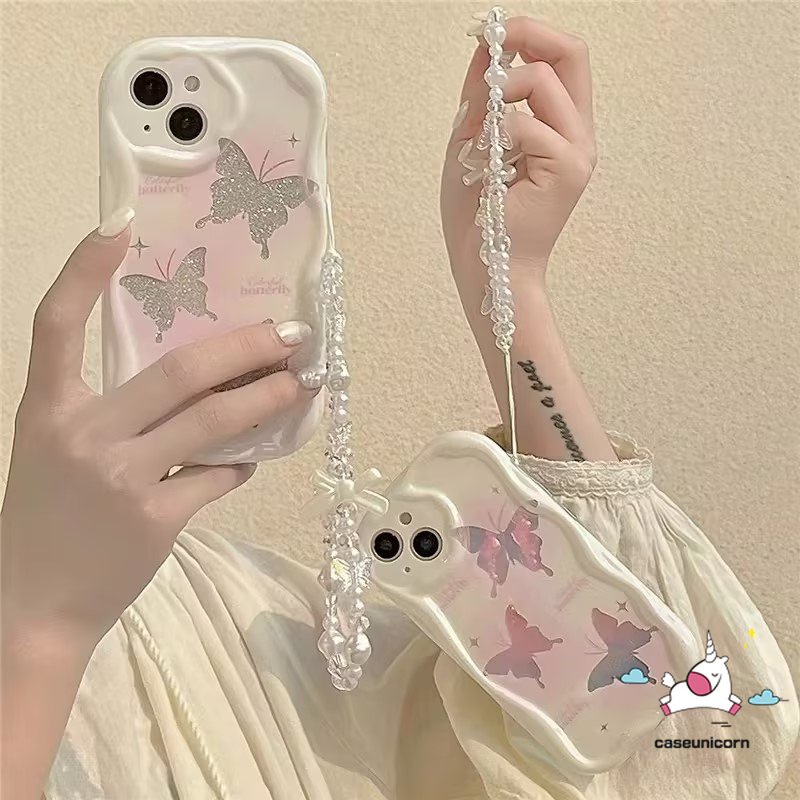 Untuk Realme C53 C35 C55 C11 C25Y C33 C30 C25 9i 5s 5i 7i 6i C21Y C20 C25s C12 C17 C31 C20A C15 C3 C21 C1 Dreamy Laser Butterfly 3D Wavy Curved Edge Soft Case Dengan Gelang Lanyard