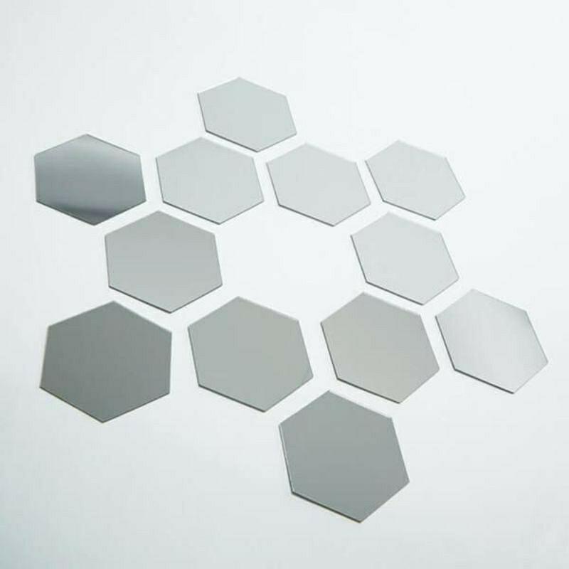 Stiker Cermin Dinding Anti Pecah SegiEnam Tempel Sticker Kaca Hexagonal Mirror Wall Decoration