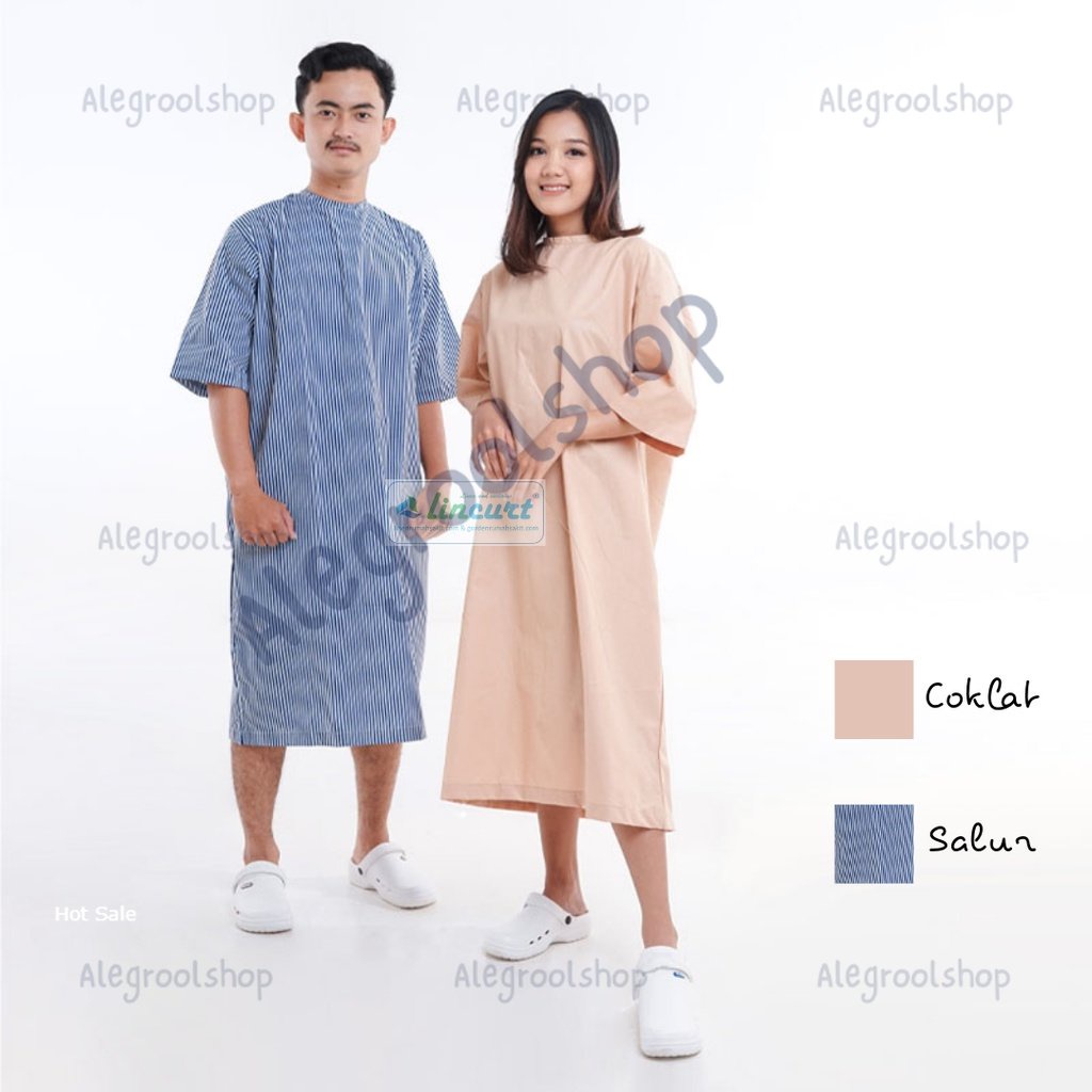 Baju Pasien Rawat Inap Rumah Sakit Polos dan Motif Unisex Lengan Pendek