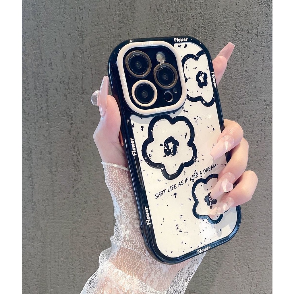 IPHONE Casing Ponsel Desain Bunga Hitam Garis Sederhana Semi Transparan Kompatibel Dengan Iphone12 13 14 11 Pro Max X Xs Max Xr Ggrtf