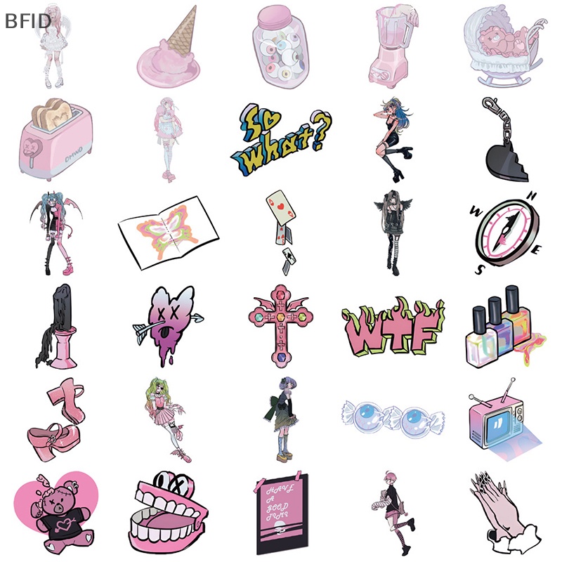 [BFID] 60pcs Pink Kawaii Y2K Domi Gadis Gothic Stiker Anime Lucu Aesthetic Decals Phone Case Laptop Alat Tulis Mobil Mainan Sticker [ID]