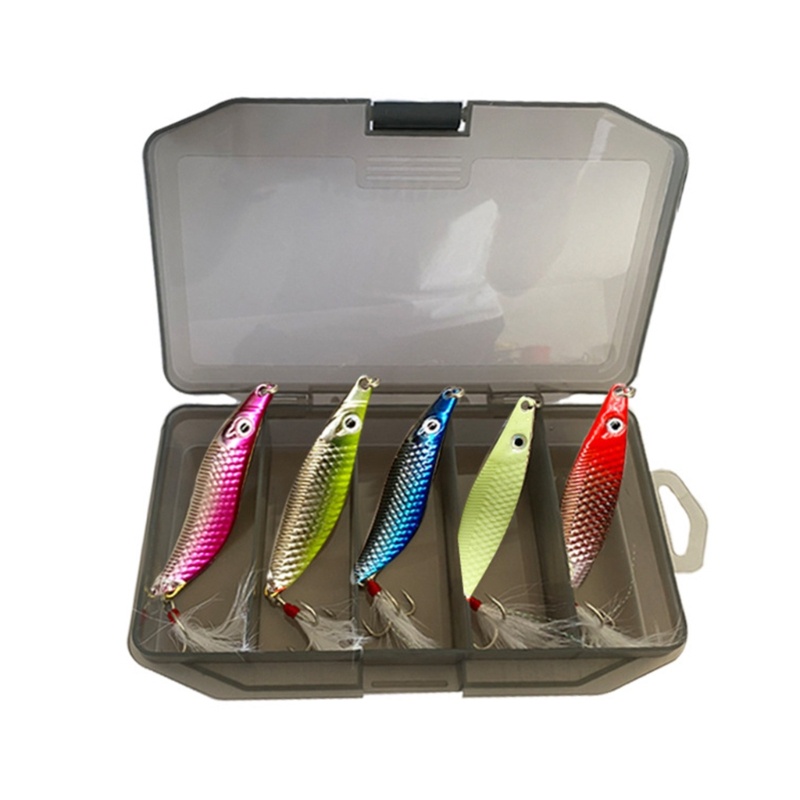 Matahari 5Pcs Sendok Pancing Lure Umpan Keras Spoon Sequin Dengan Bulu Mini Fishing Jigs