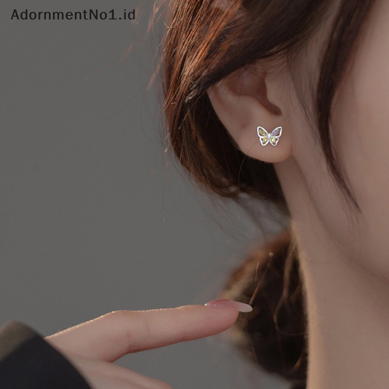 [AdornmentNo1] 1pasang Ins warna berlian kupu anting untuk wanita telinga tulang kuku Cartilage Earring Spiral Stud tubuh perhiasan hadiah