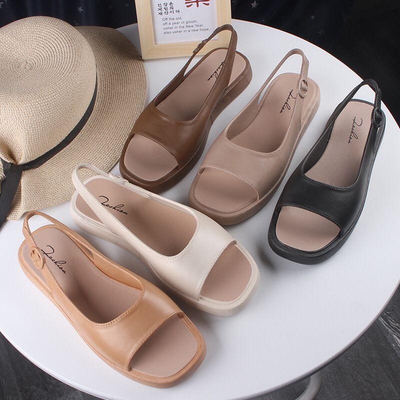 SHOEGALLERY TG1740 Sandal Slop Wanita Import Tapak Tebal Tali Belakang Kekinian