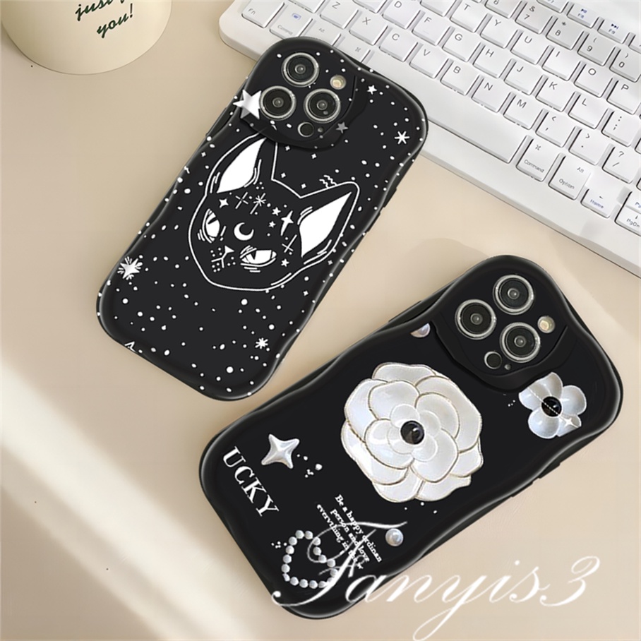 Redmi 12 12C A1 10C 10 10A 9 9A 9C 9T Note 12 12s 11s 10s 11 10 9s 9 Pro Xiaomi Poco X3 X3NFC X3Pro 12 11 Lite Starry Cat Flower Wavy Curved Edge Phone Case TPU Soft Cover