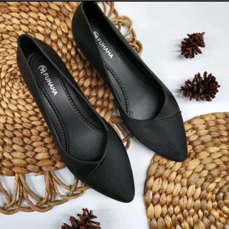 RENIRISTYA FLATSHOES FUHAHA / SEPATU KERJA WARNA HITAM WANITA SIMPEL