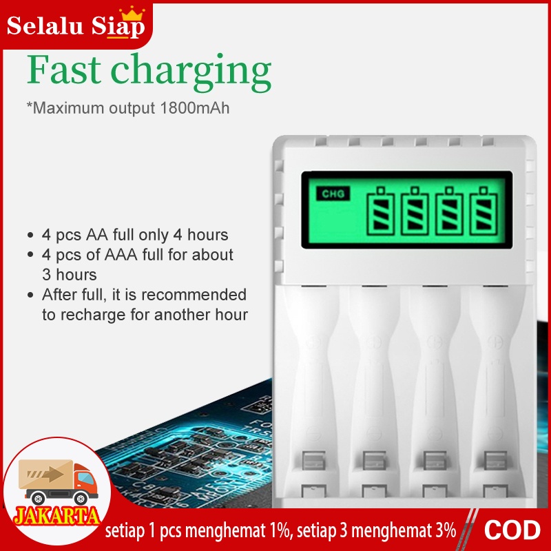 Taffware Charger Baterai 4 Slot LCD Display for AA AAA NiMh NiCd/Layar LCD Pengisi Daya Baterai Cerdas Cerdas Dengan 4 Slot Untuk Baterai Isi Ulang AA/AAA NiCd NiMh