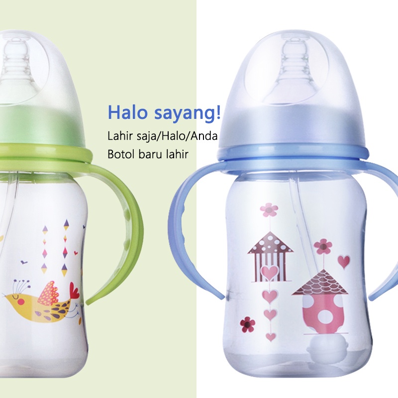 240ml Botol Susu Bayi Wide Nipple Bottle Dengan Pegangan 806