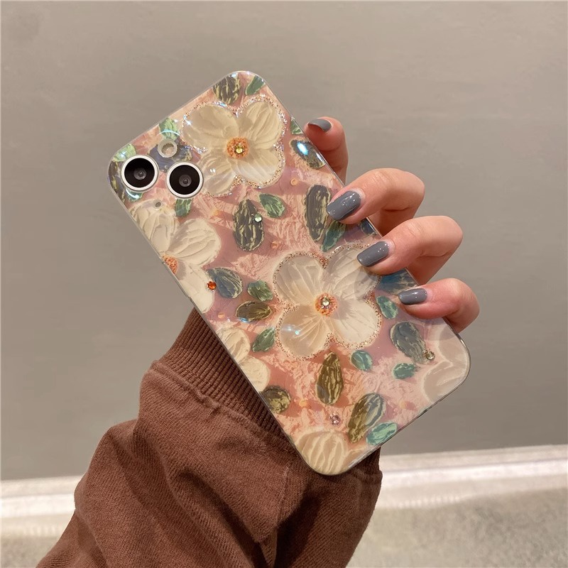 Camellia Laser Bunga Cahaya Biru Casing Ponsel Untuk iPhone 7Plus/8Plus X/Xs XR 14 13 12 11 Pro max 14pro max 13pro max Mewah Tahan Guncangan TPU Soft Cover