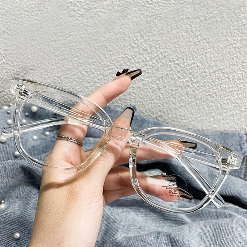 (YUZHU) Korea Fashion Persegi Transparan Warna Kacamata INS Gaya Beras Kuku Anti Cahaya Biru Eyeglasses Unisex