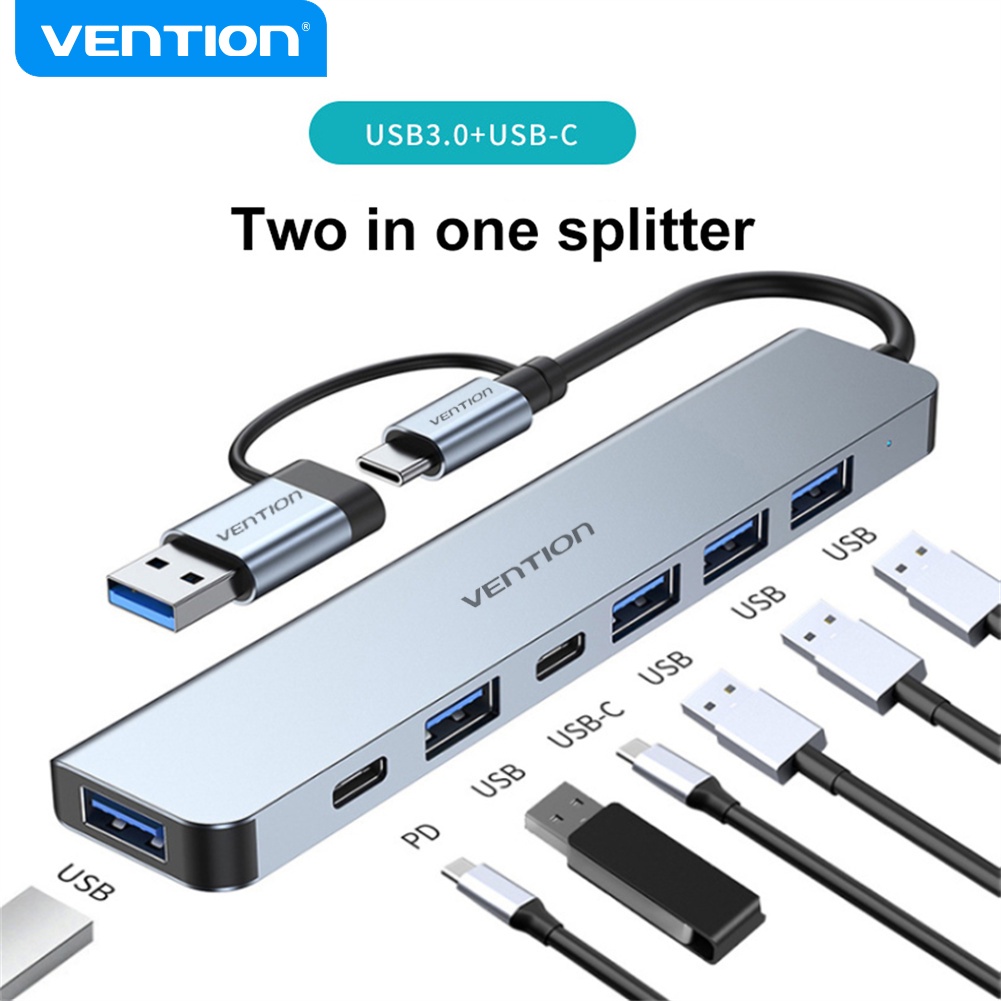 VENTION Hisyaention ̽ ̽ ̽ub 8 ̽n 1 ̽ype ̽ o ̽ 2.0 ̽ 3.0 3.5mm ̽udio ̽ack with ̽/ ̽ard ̽eader ̽ulti ̽plitter ̽dapter untuk ̽aptop ̽