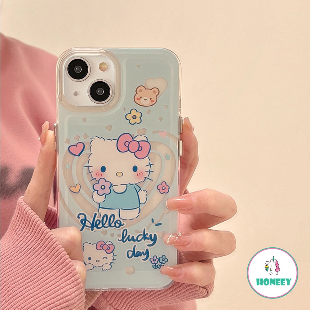 Kartun Lucu Kulomi Hellokitty Love Phone Case Kompatibel Untuk Iphone14 13 12 11 Pro Max Casing iPhone XR XS 7 8Plus Lembut Shockproof Back Cover