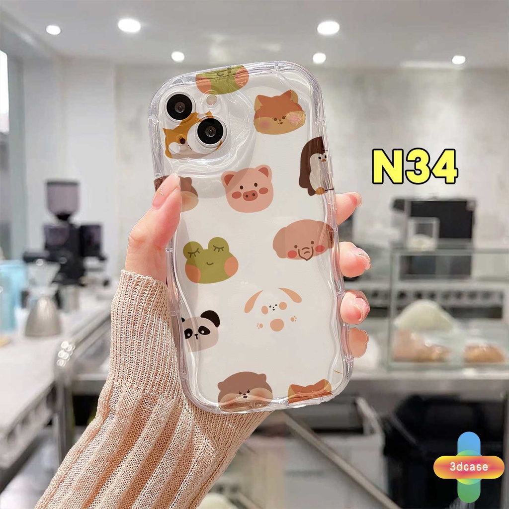 Untuk Soft Case VIVO Y21A Y21T Y12S Y12 Y20 Y30 Y56 Y02A Y21S Y21E Y21G Y20S Y12i Y15S Y22 Y22S Y35 Y15C Y91C Y21 2021 Y16 Y3S Y33T Y15A Y01 Y02 Y01A Y91 Y30i Y93 Y95 Y15 Y17 Y50 Y53S Y51 Kartun Keluarga Hewan 3D Wavy Curved Edge Case