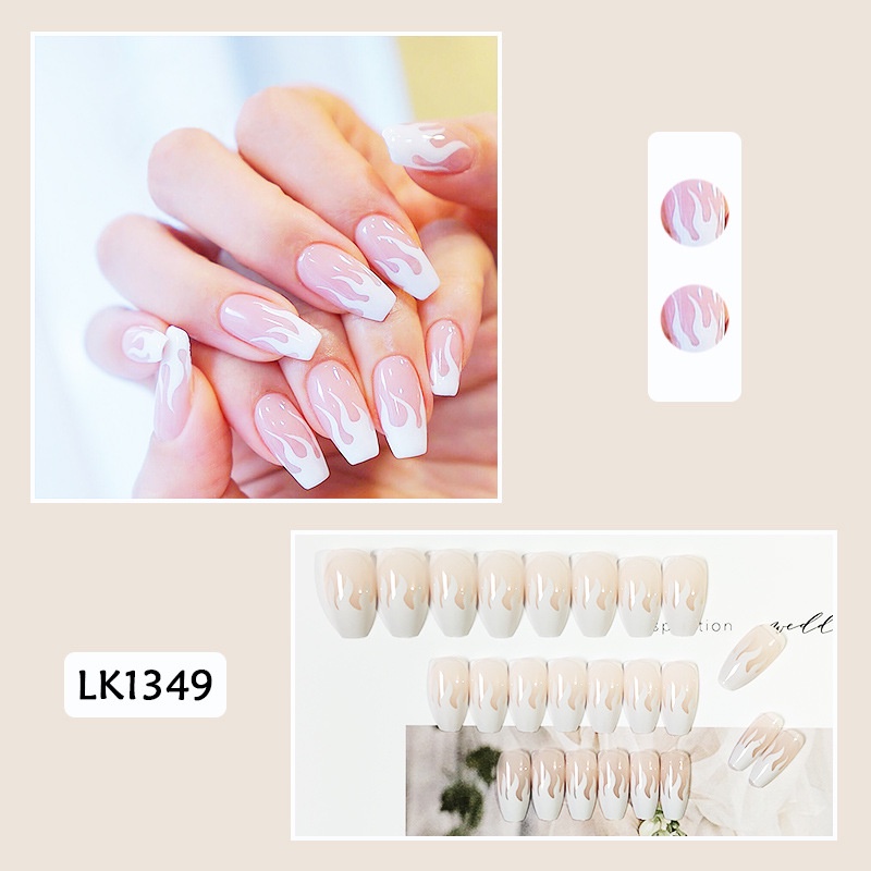 1349 24 Pcs Baru Dilepas Wearable Flame Nail Patch Transparan Kuku Palsu Kuku Putih