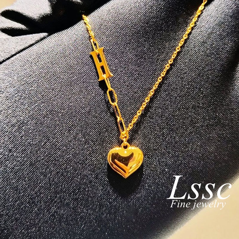 Kalung Titanium Anti Karat Hati Huruf H Aesthetic Korea Cantik Emas 18K Aksesoris Wanita Perhiasan Fashion