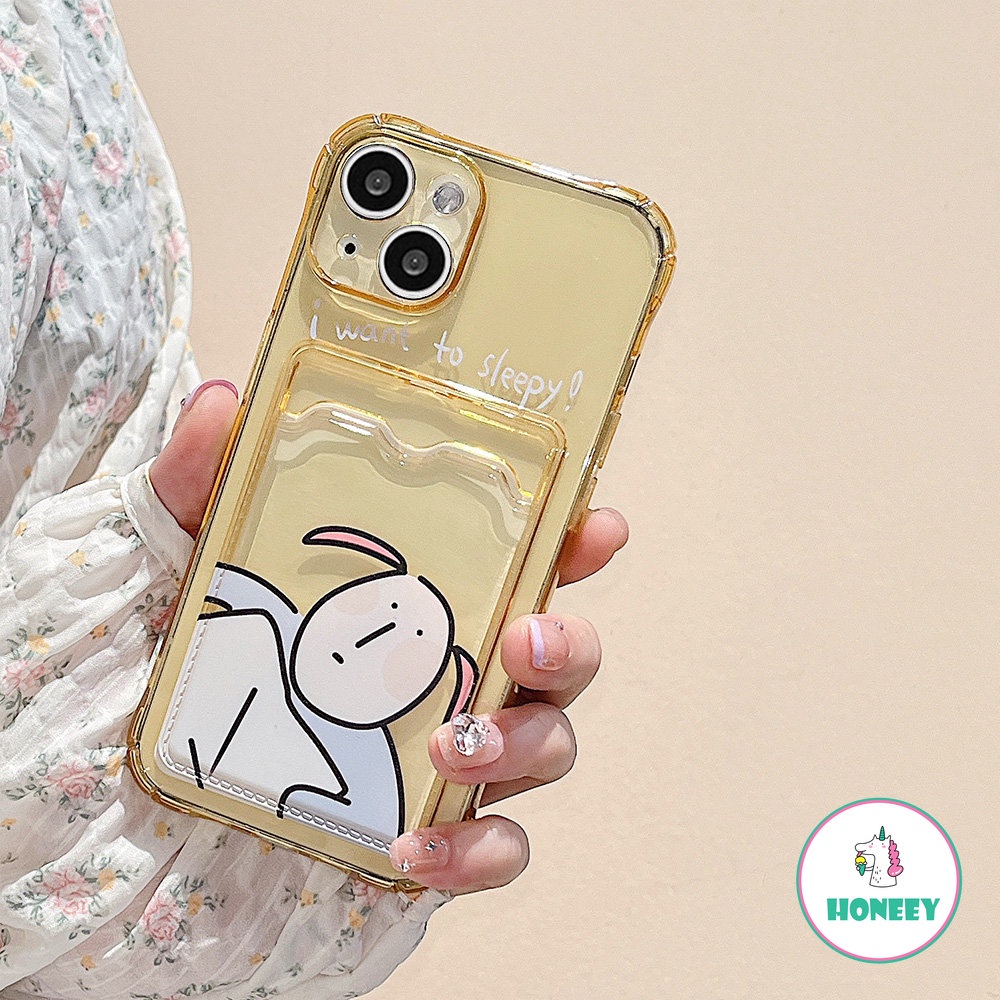 Kartun Lucu Transparan Insert Card Phone Case Kompatibel Untuk iPhone 14 Pro 13 12 11 Pro MAX X XR XS MAX 7 8Plus SE Lembut TPU Penutup Belakang