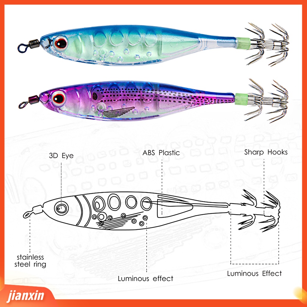 (In Stock) 100mm /9.5g Umpan Pancing Simulasi Kait Tajam 3D Mata Bercahaya Cumi Jig Umpan Buatan Untuk Air Asin