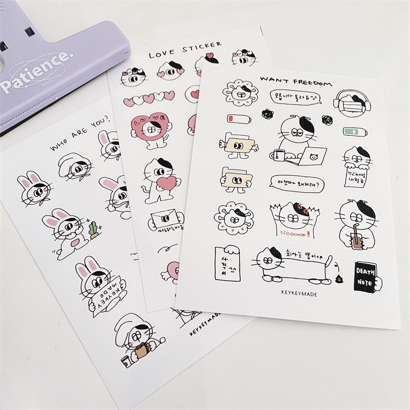 Ins Style Kartun Stiker Cinta Kelinci Kucing Jurnal Lucu Sealing Stickers