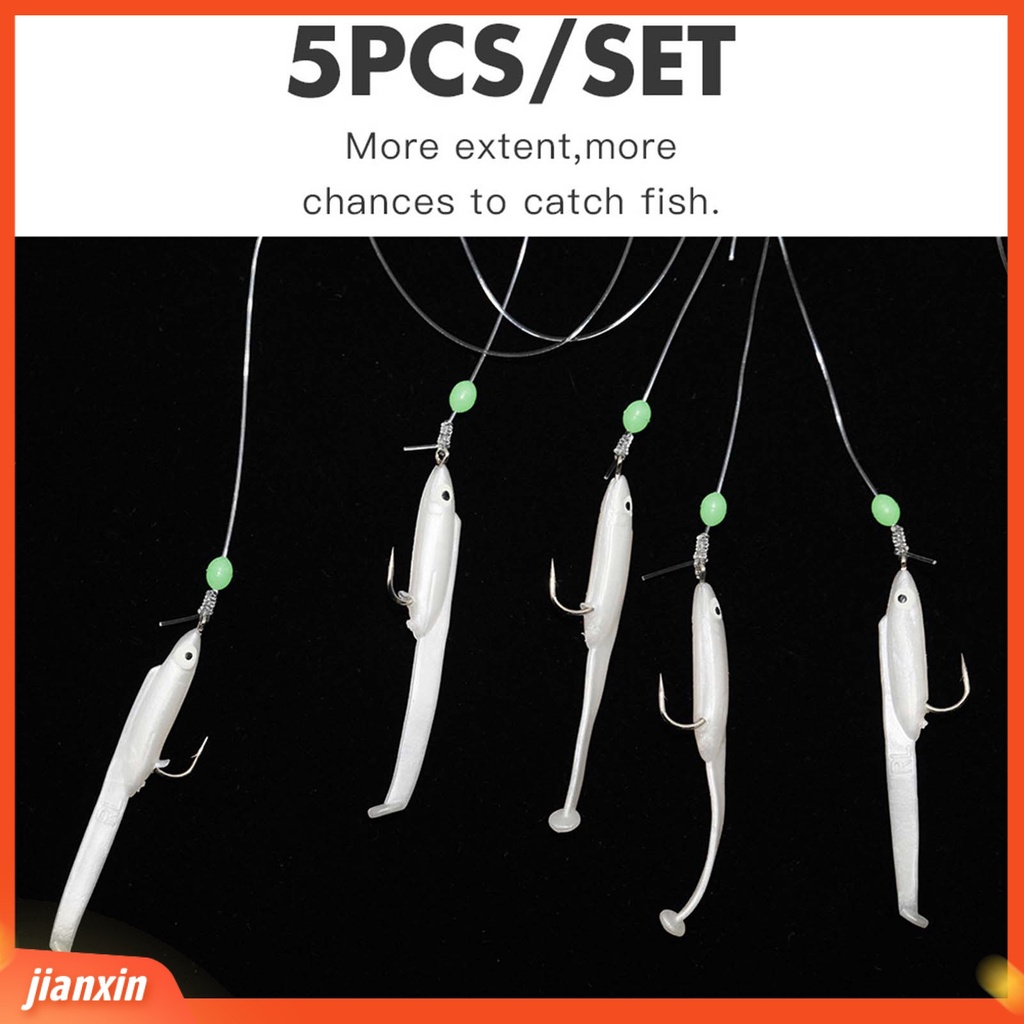 (In Stock) 5Pcs /Set Pengait Tali Ikan Manik Bercahaya Kait Tunggal Konektor Logam Tahan Aus Kait Tali Belut Untuk Angling