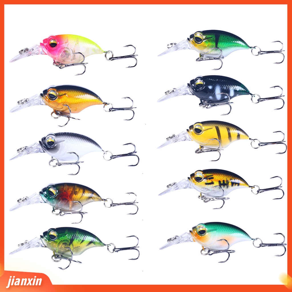 (In Stock) 10Pcs 6cm /6.2g Vivid Fishing Lure Umpan Buatan Ringan Crankbait Untuk Angling