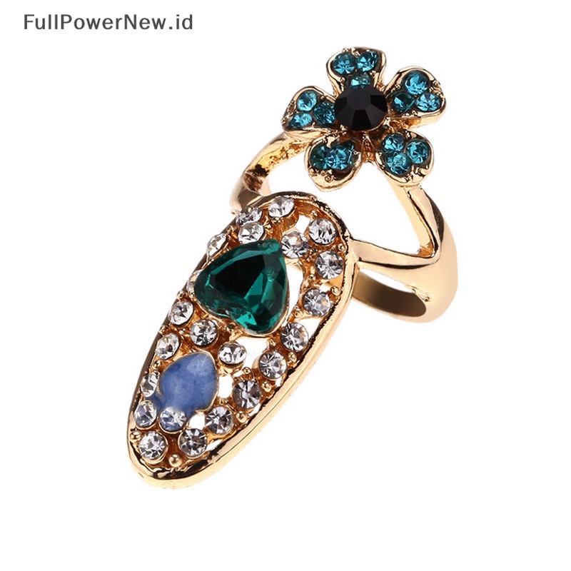 Power Wanita Elegan Ikatan Simpul Kuku Cincin Pesona Mahkota Bunga Kristal Jari Kuku Rings ID