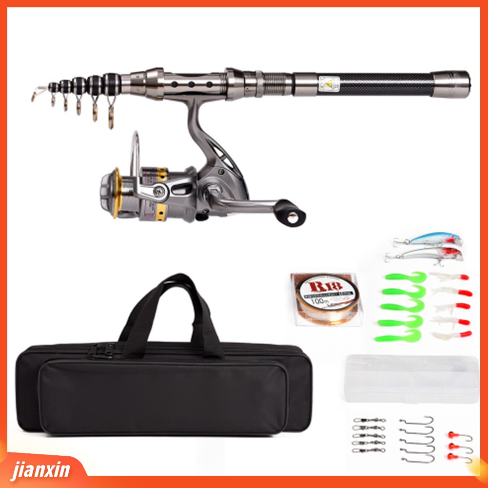 (In Stock) Telescopic Joran Pancing Spinning Reel +Line+Lures Hooks Combo Full Kit Dengan Tas