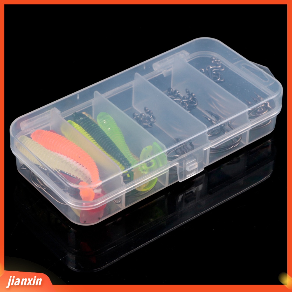 (In Stock) 60Pcs T-Tail Umpan Cacing Buatan Soft Lure+Kait Ikan Fishing Tackle Dengan Kotak