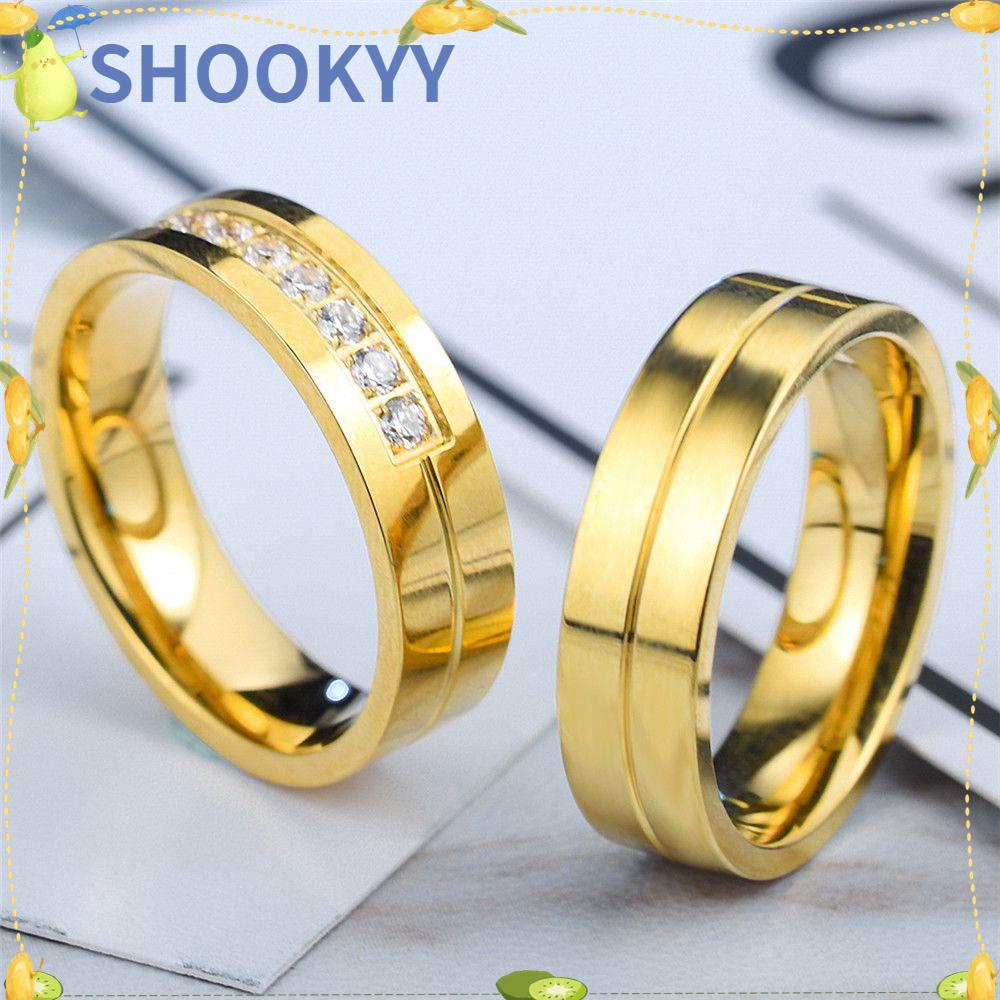 CHOOKYY Cincin Band Kawin New Cubic Zirconia Golden Silver AAA CZ Lapis Emas 18K
