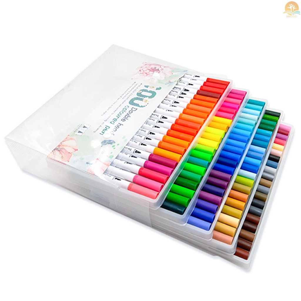 In Stock 100warna Spidol Set Double Tipped Colored Pen Fine Point Art Marker Untuk Anak Dewasa Mewarnai Gambar Ilustrasi Sketsa Artis