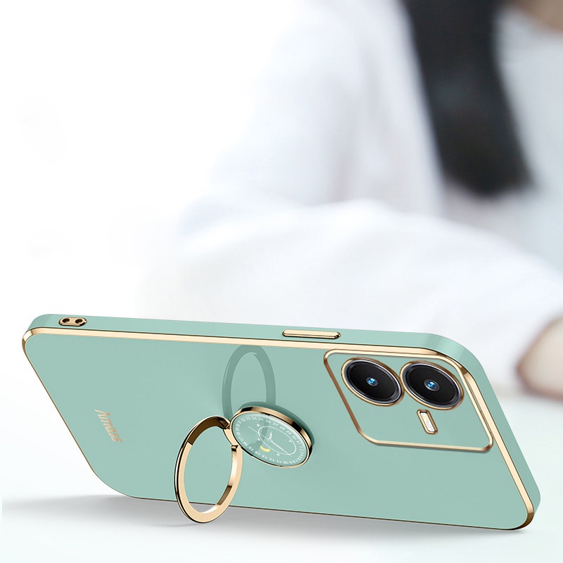 Gloden tree Phone Case Untuk Vivo Y22 Y22S Original Casing Dengan Jam Standand Lanyard