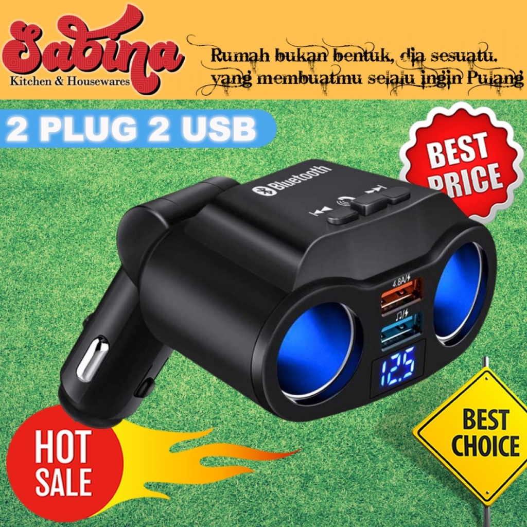 Car Charger Mobil 2 USB Port 2 Lighter Plug Bluetooth LCD Universal