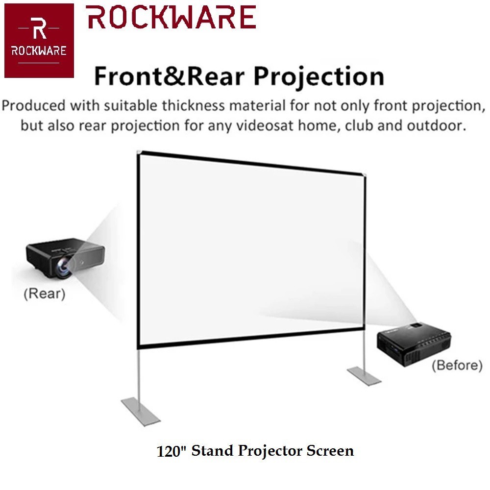 AKN88 - ROCKWARE Stand Projector Screen 120-inch Layar Proyektor Polyester