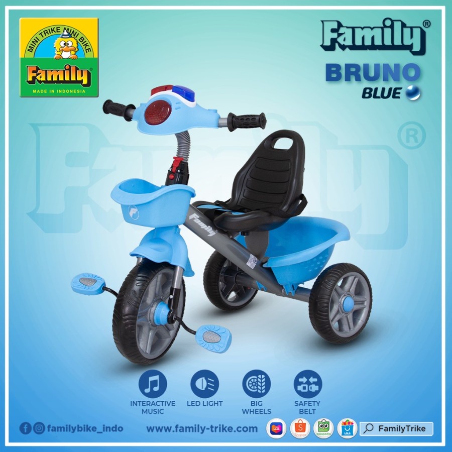 Sepeda anak roda tiga tricycle buat 2-4 tahun family ada musik dan bagasi belakang dan safety belt