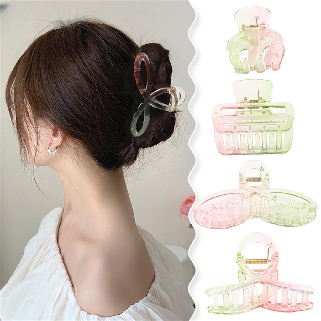 1pc/3pcs Square Transparan Hairclaw Pink Green Gradient Twist Cross Hairgrip Musim Panas Manis Aksesoris Rambut