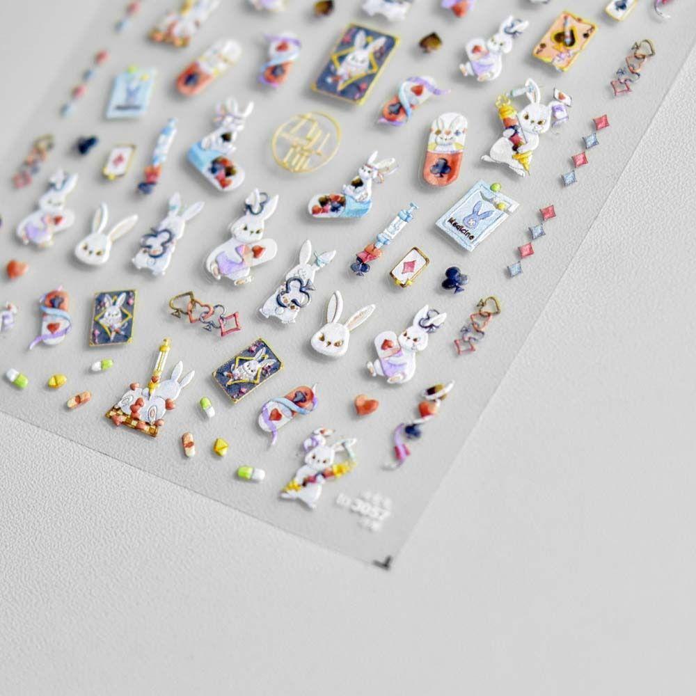 MXBEAUTY Decal Kuku Kartun, Stiker Anime Stiker Kuku SpongeBob, Stiker Relief Kartun Kelinci Warna-Warni Motif Hewan Untuk Anak Perempuan
