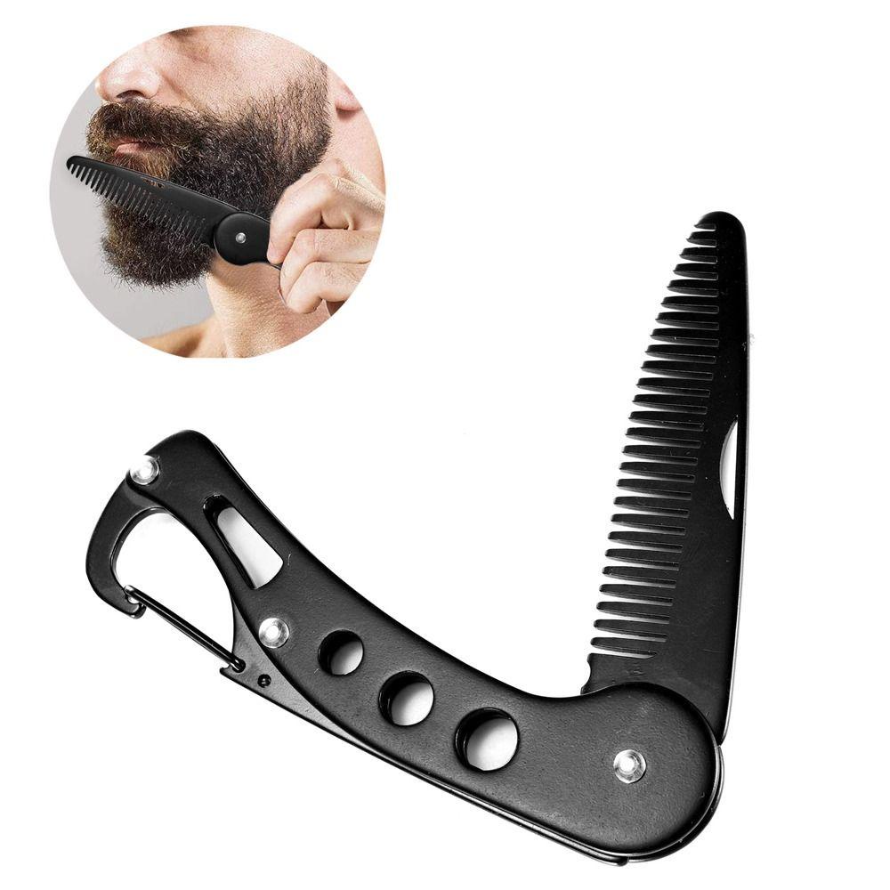 MXBEAUTY Sisir Styling Jenggot Pria, Sisir Lipat Stainless Steel Portabel, Alat Penata Rambut Sisir Kumis Hitam Anti-slip Tahan Lama Anti Statis Untuk Salon