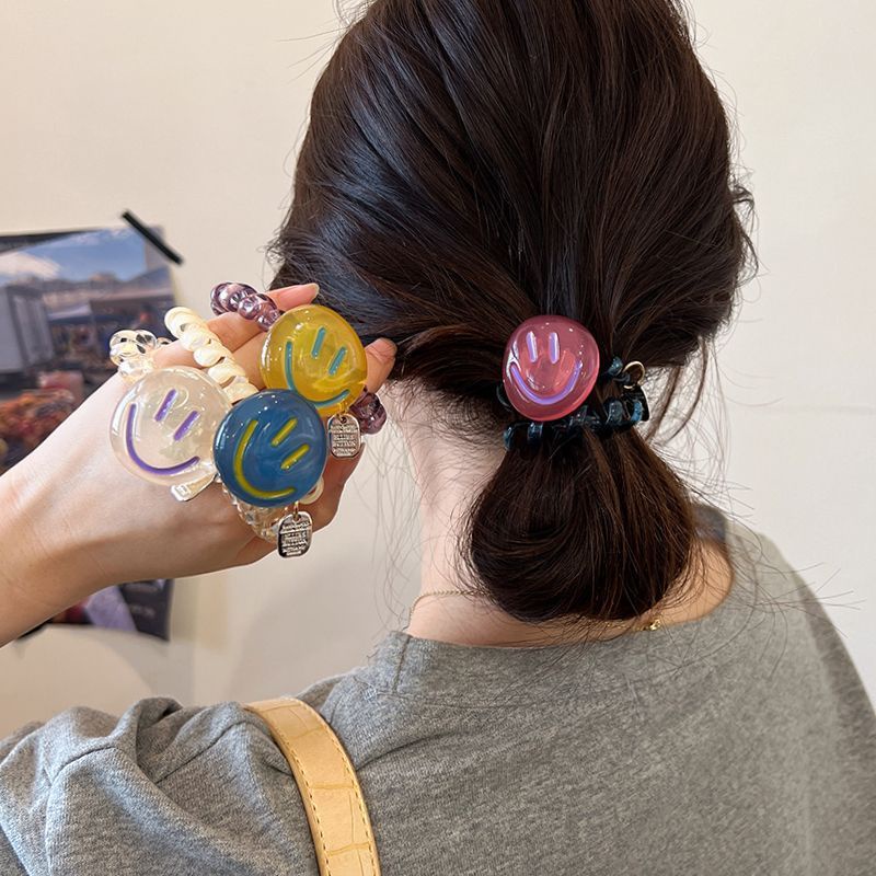 Full Layar Smiley Face~Simple Senior Sense of Telephone Wire Hair Band Head Tali2023Baru Rambut Tidak Berbahaya Karet Gelang Perempuan Ikat Kepala