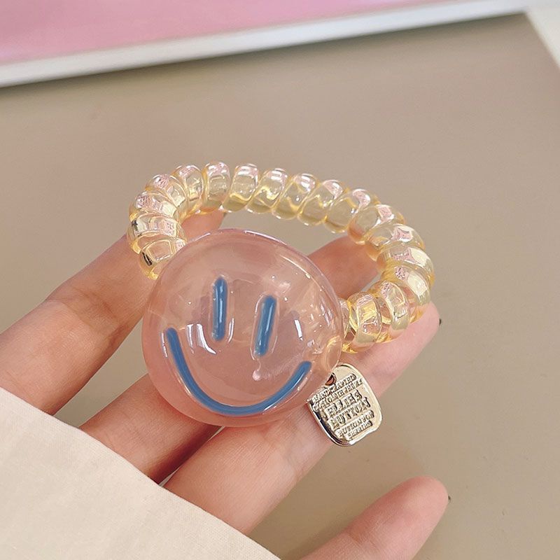 Full Layar Smiley Face~Simple Senior Sense of Telephone Wire Hair Band Head Tali2023Baru Rambut Tidak Berbahaya Karet Gelang Perempuan Ikat Kepala