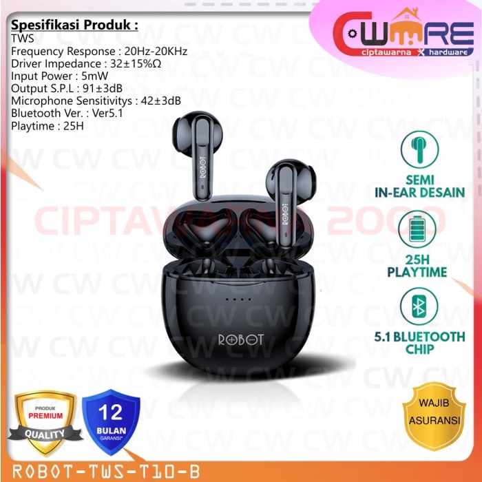 Earphone Robot TWS Wireless Flybuds TWS T10 Headset Bluetooth - WOOK CW2H