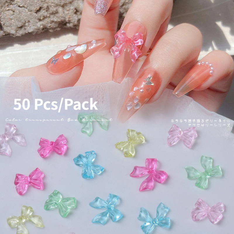 [Fitur] 10/30 /50 Pcs/Bag Korea Resin Nail Art/Dekorasi Kuku Kupu-Kupu/Mini Jelly Bow Stereo Hiasan Kuku/DIY Manicure Aksesoris/Perhiasan Bagian Bor Kuku