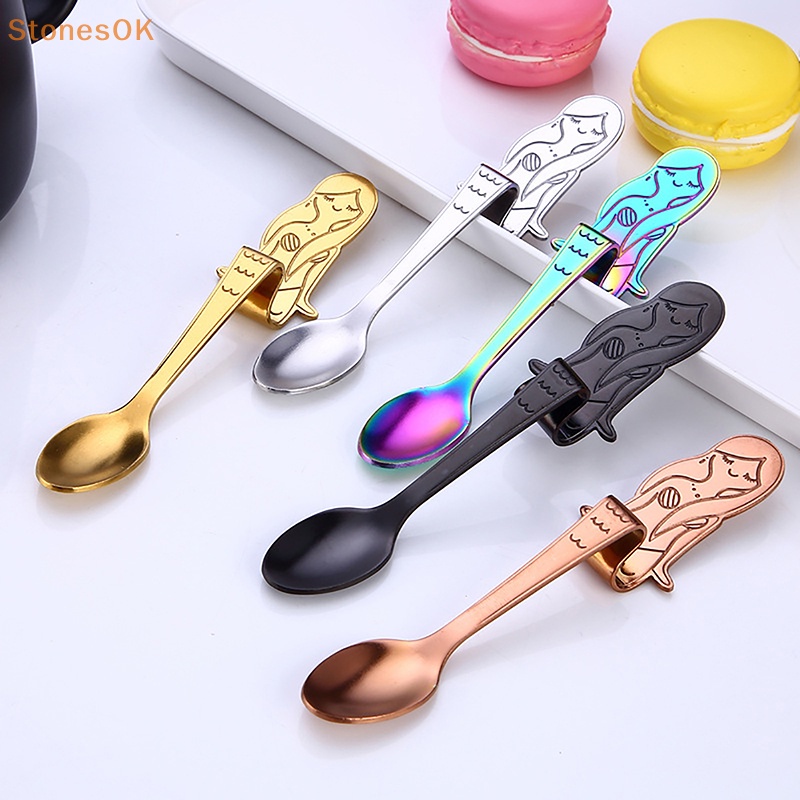 Stones 1Pc Sendok Kopi Mermaid Scoop304Stainless Steel Hanging Coffee Spoon Sendok Teh Gula Es Krim Tea Spoon Alat Dapur ID