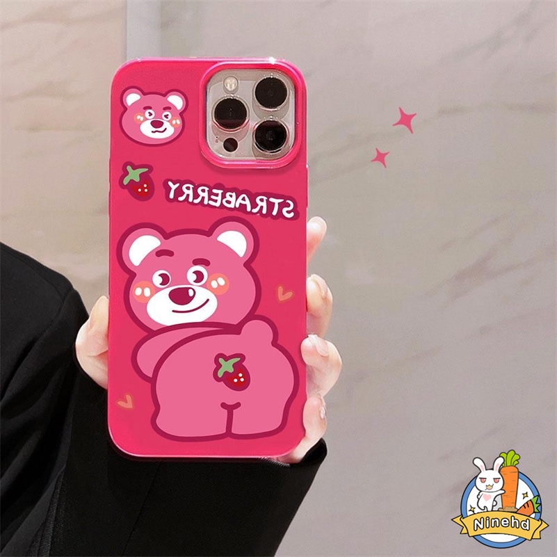 IPHONE Casing Ponsel Beruang Strawberry Mawar Merah Kartun Lucu Kompatibel Untuk Iphone14 13 12 11 Pro Max X Xr Xs Max8 7 6 6s Plus SE 2020 Perlindungan Lensa Shockproof Silikon Lembut Tpu Penutup Belakang