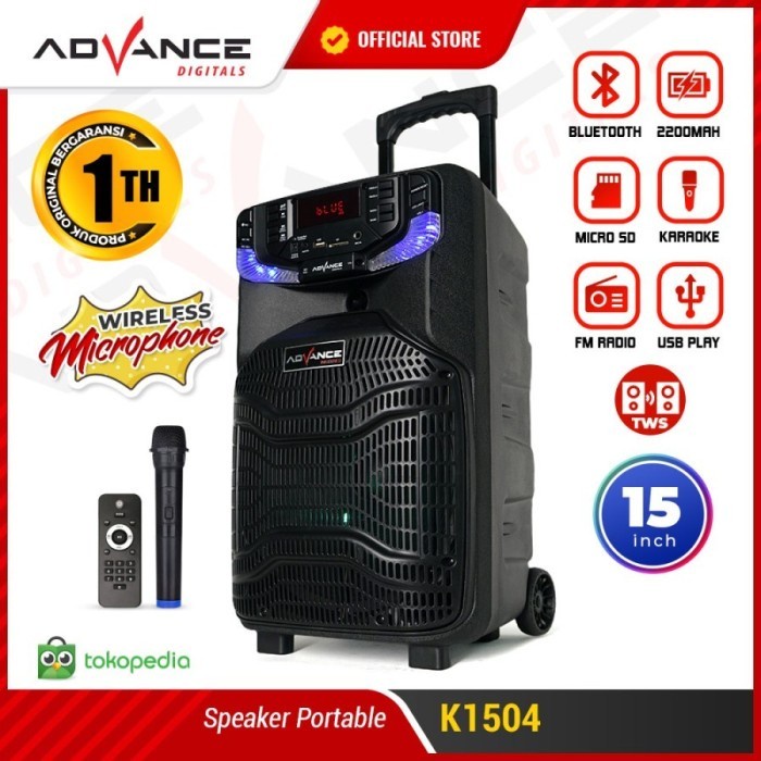 ADVANCE K1504 K-1504 Speaker Portable Bluetooth Mic Wireless 15 Inch